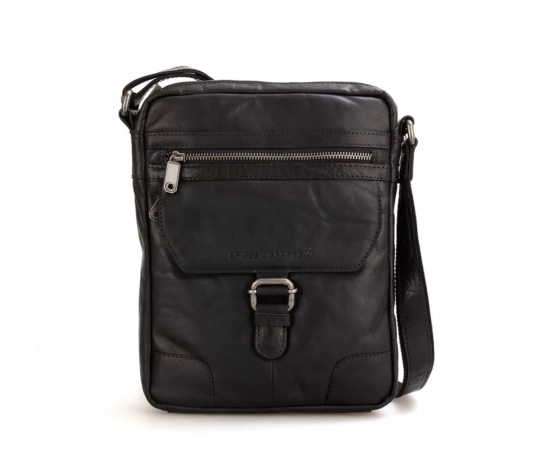 Spikes & Sparrow Leather A5 Crossbody Bag - 10 inch - Nebraska - Black