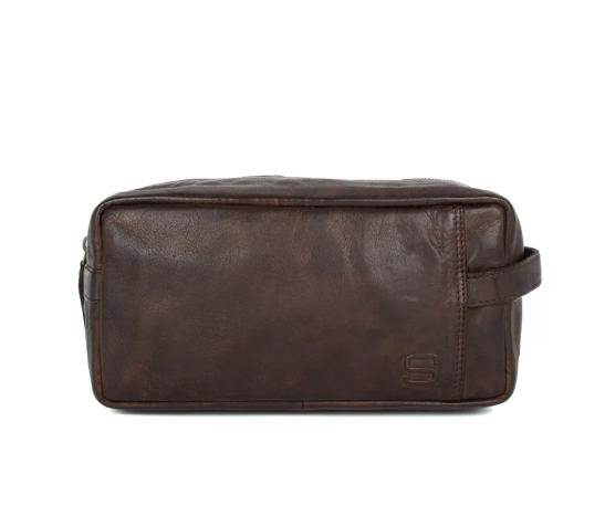 Spikes & Sparrow Leather Toiletry Bag - Pecos - Dark Brown