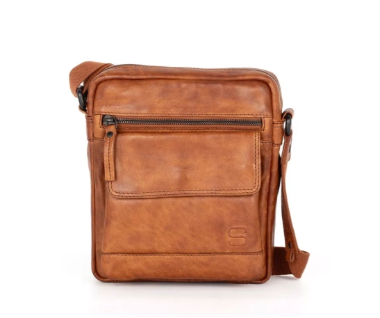 Spikes & Sparrow Leather Crossbody Bag - Jason - Brandy Cognac