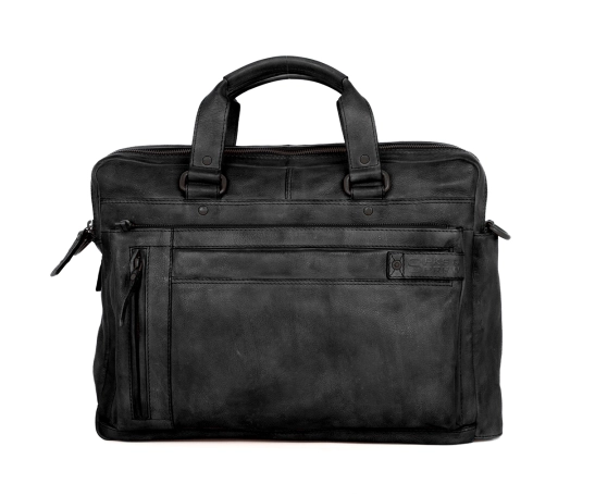 Spikes & Sparrow Leather Laptop Bag - 15.6 inch - Brutus - Black